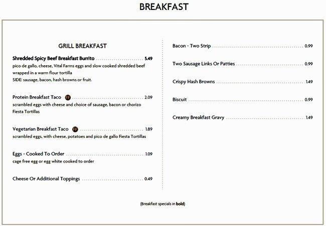 Parmer Cafe menu