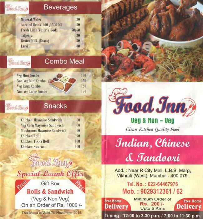 Menu at Food Inn Restaurant, Mumbai, 3WX8+GM2