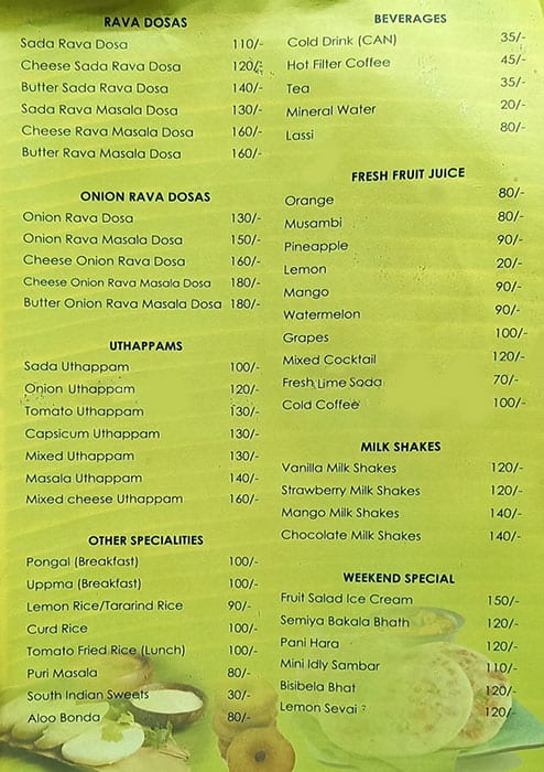 Rao's Udipi Home (AC) menu
