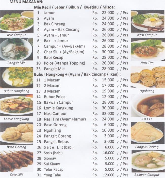 Bakmi Asiong Surabaya Menu, Menu for Bakmi Asiong Surabaya, Kelapa ...