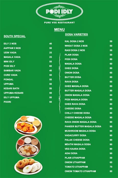 Menu of Podi Idly, Koramangala 6th Block, Bangalore