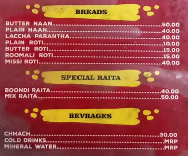 Menu of Moolchand Parantha, Lajpat Nagar 4, New Delhi