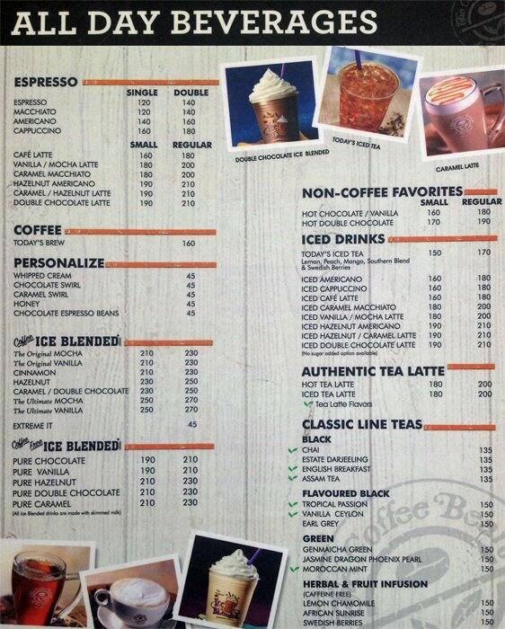 PAN India Food - The Coffee Bean & Tea Leaf menu