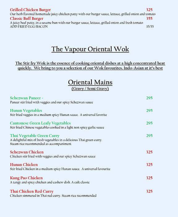 Vapour Pub and Brewery menu