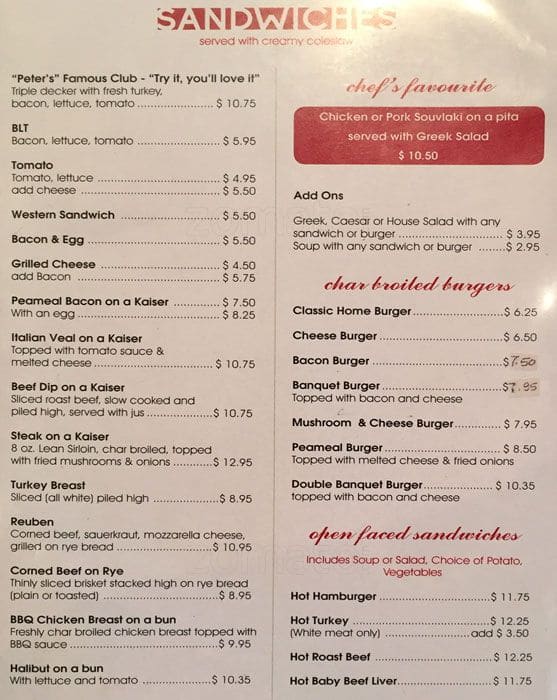 Menu at Rosemary & Thyme restaurant, Toronto