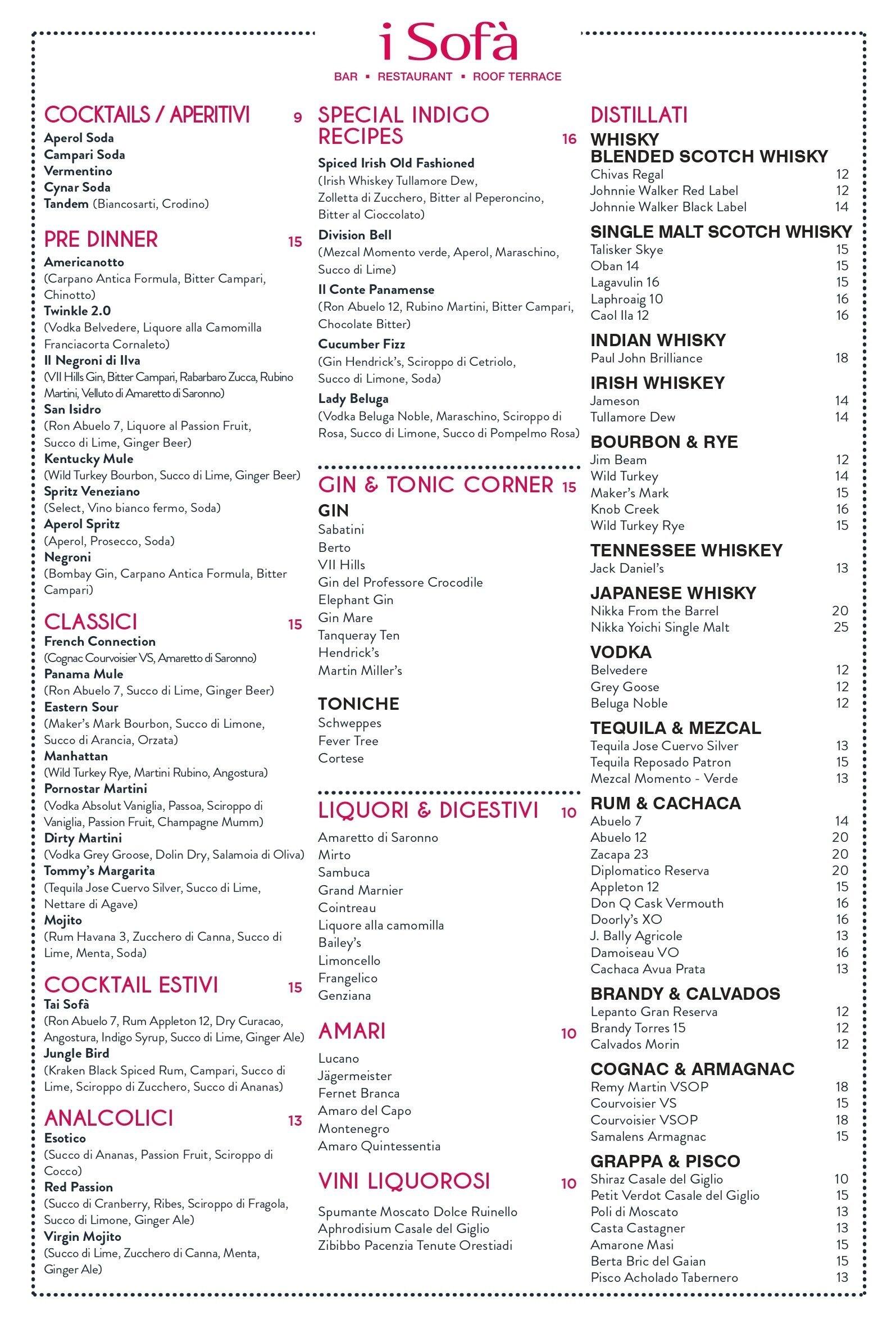 Menu di Hotel Indigo Rome - St. George Rome 