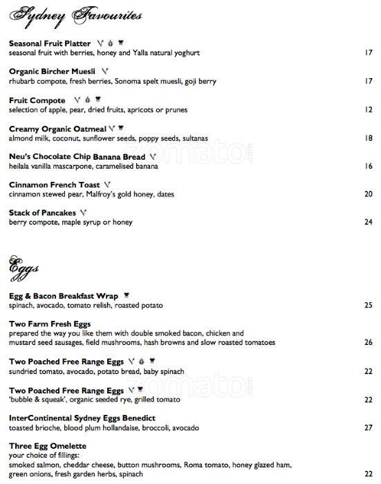Cafe Opera InterContinental Sydney Menu Urbanspoon/Zomato