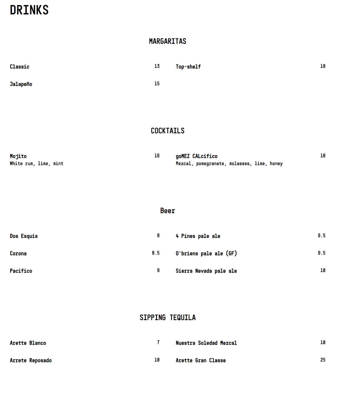 Carta de Open Circus Cafe & Mexican