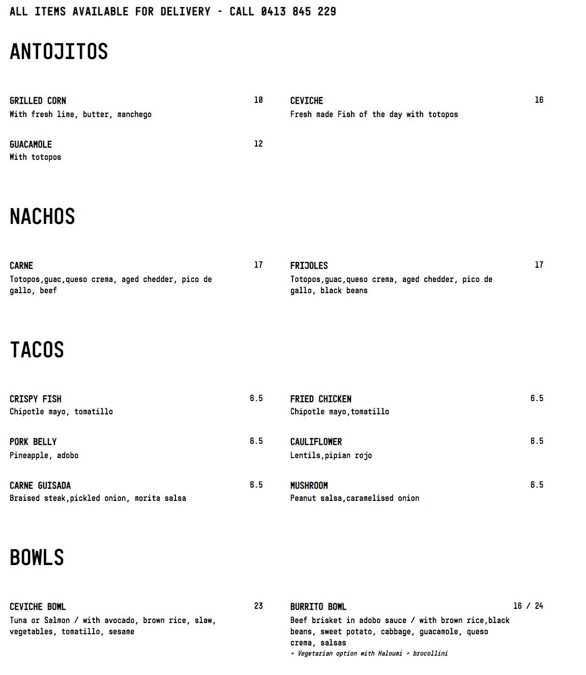 Carta de Open Circus Cafe & Mexican
