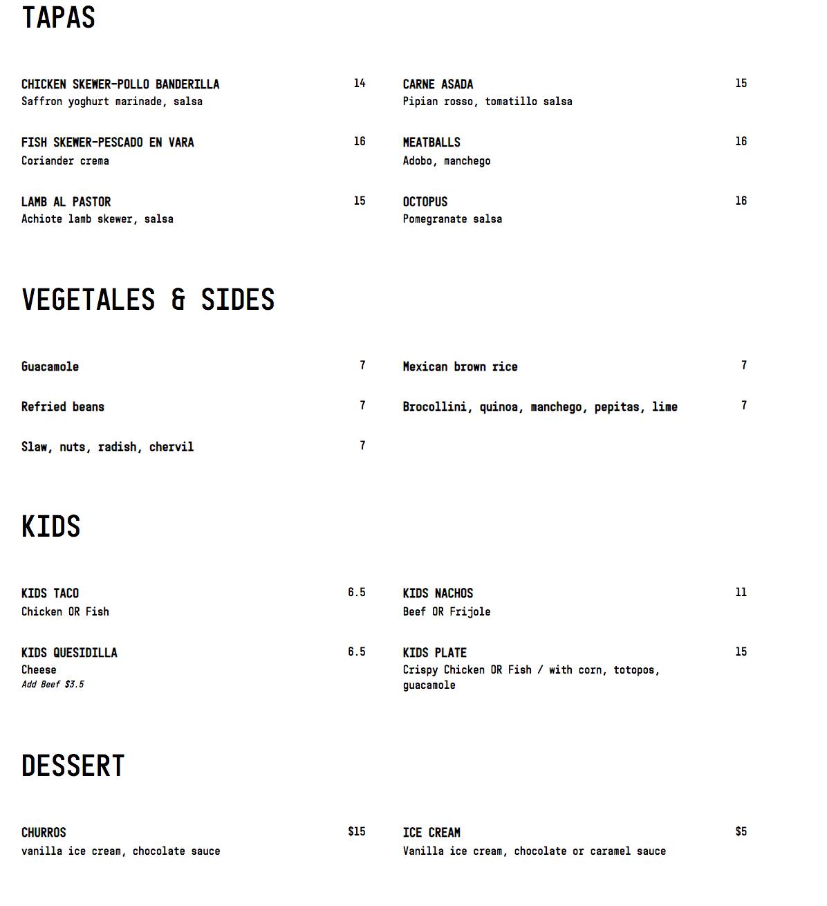 Carta de Open Circus Cafe & Mexican