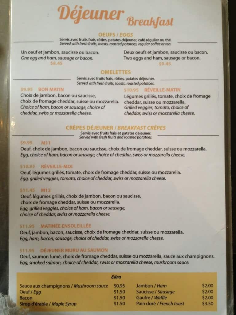 Muru Crepe Menu, Menu for Muru Crepe, Old Montréal, Montreal