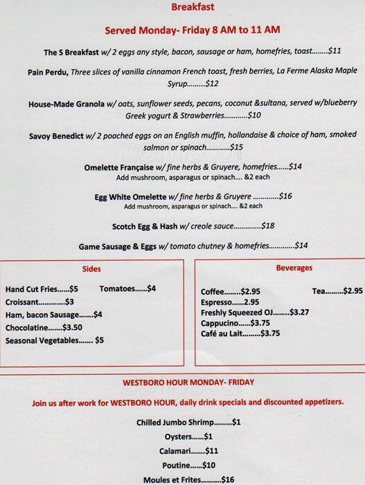 The Savoy Brasserie Menu, Menu for The Savoy Brasserie, Westboro