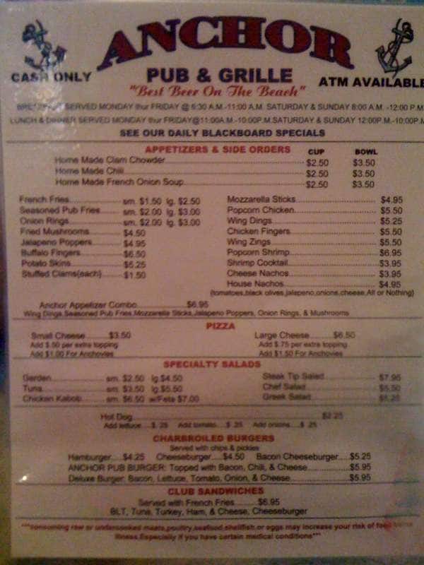 Menu at Anchor Pub & Grille, Beverly