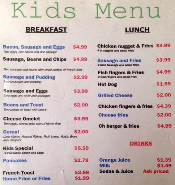 Menu at Irish Coffee Shop Inc cafe, Upper Darby, West Chester Pike
