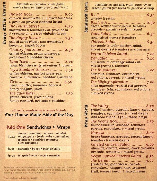 Menu at Red Hook Coffee and Tea cafe, Philadelphia