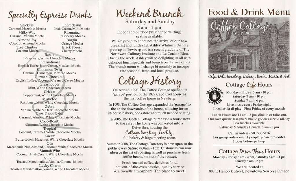 Coffee Cottage Menu Menu For Coffee Cottage Newberg Newberg