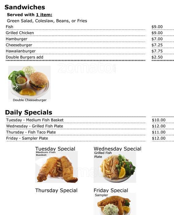 Menu at Harbor Fish & Chips restaurant, Oceanside
