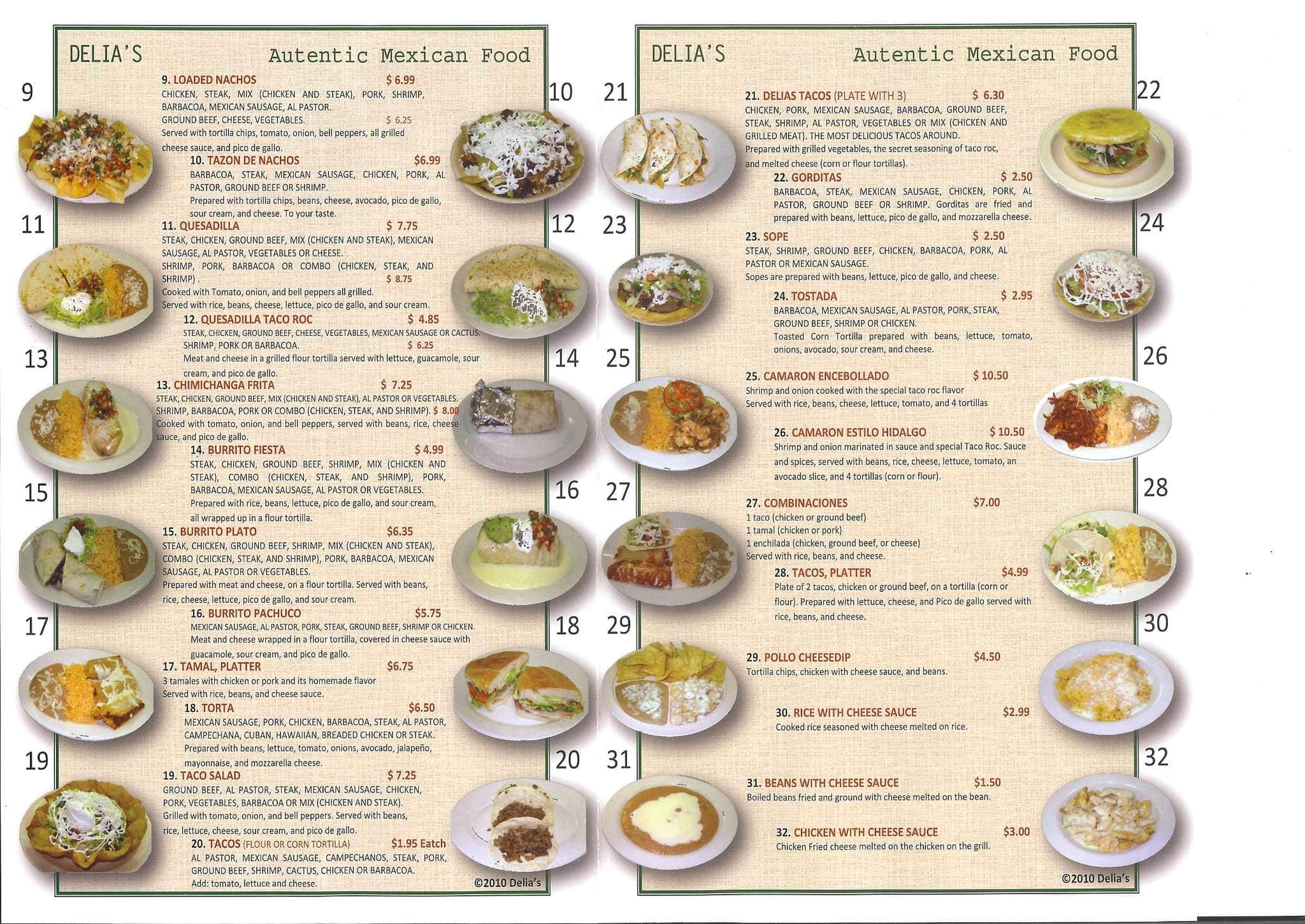 Menu at Delia's Mexican Food restaurant, SoddyDaisy