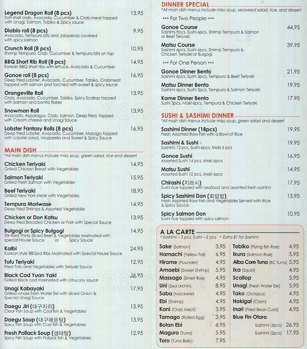 Gonoe menu