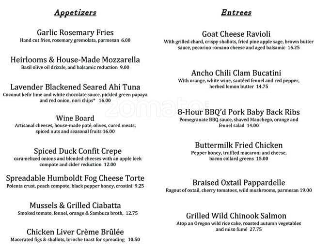 Menu at Tavern on Kruse pub & bar, Lake Oswego