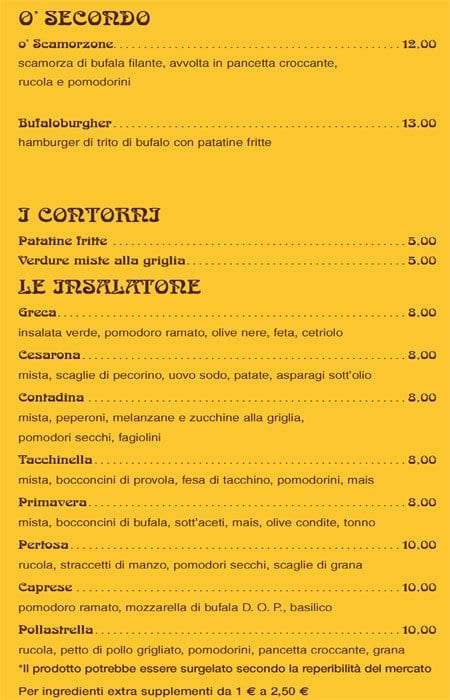 Menu di Zio Provolone 