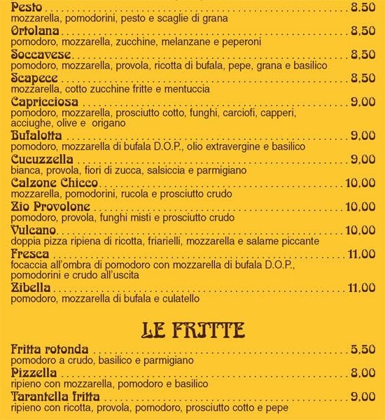 Menu di Zio Provolone 