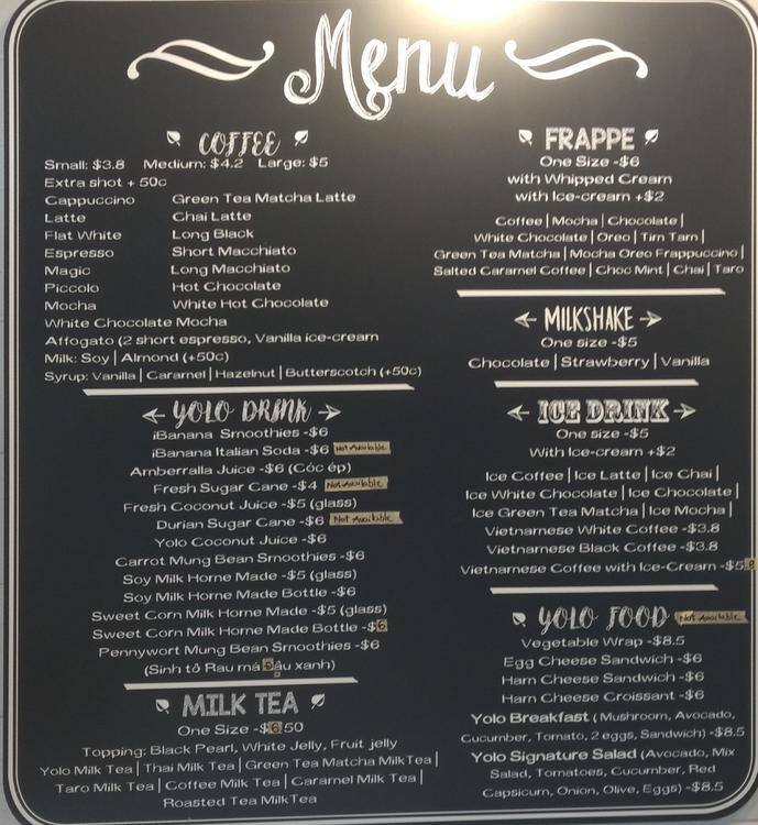 Yolo Coffee Cafe Menu Menu For Yolo Coffee Cafe Springvale Melbourne