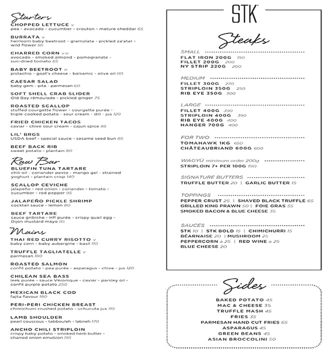 Menu of STK Steakhouse - Rixos Premium Dubai, Jumeirah Beach Residence ...