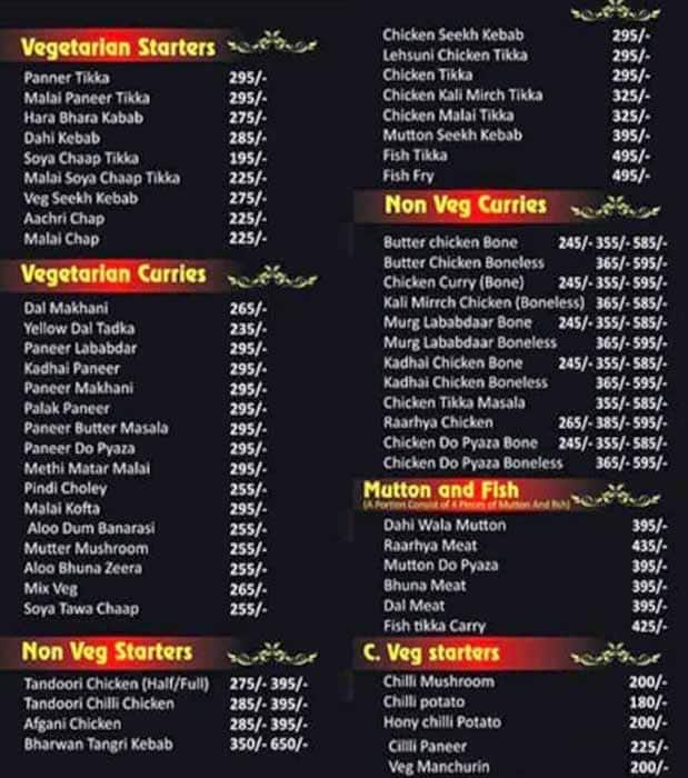 Menu of Punjabi Angeethi, Sector 7, Faridabad