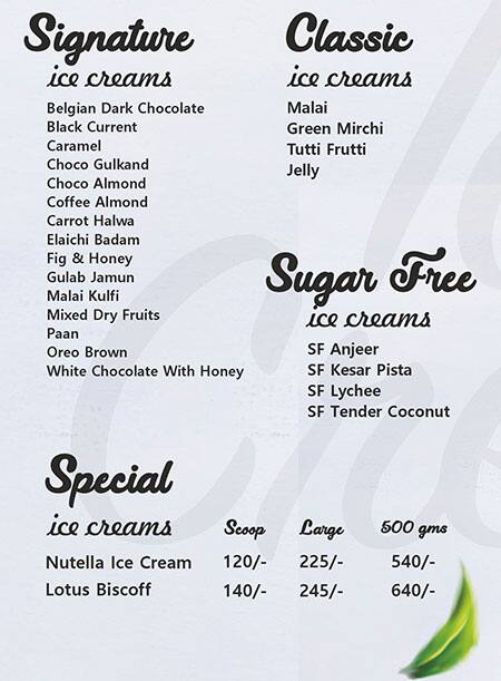 Menu of Thanco's Natural Ice Cream, Nagawara, Bangalore