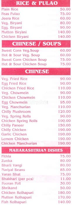 Maharashtra Sadan menu