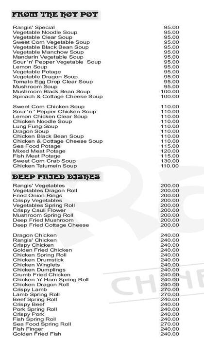 Rangis menu