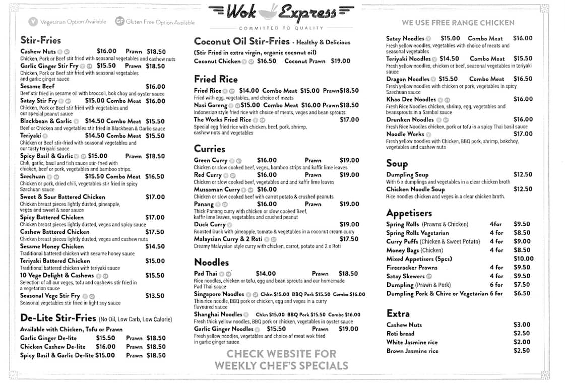 Wok Express Menu Menu For Wok Express Kingsland Auckland Menumania