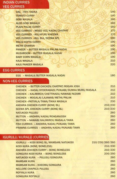 Rayalaseema Chefs menu