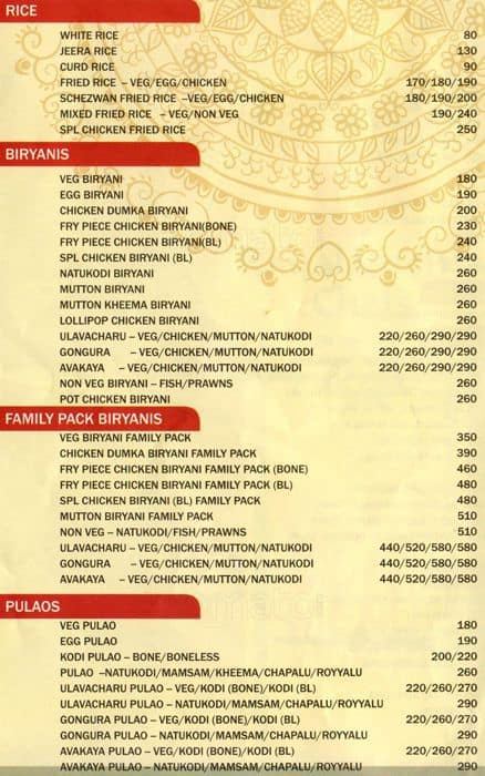 Rayalaseema Chefs menu