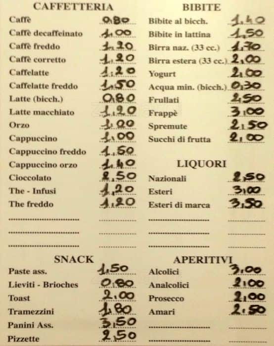 Menu di New Age Caffè Roma 