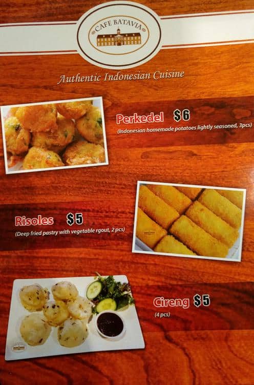 Menu at Cafe Batavia, Melbourne, 6/618 St Kilda Rd