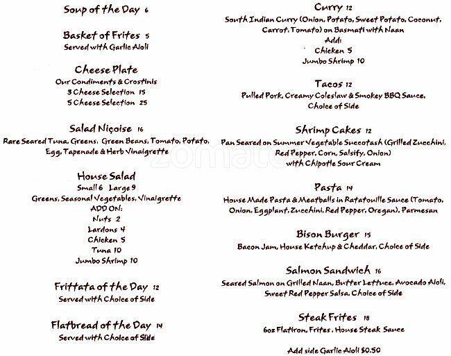 Menu at Canvas pub & bar, Ottawa