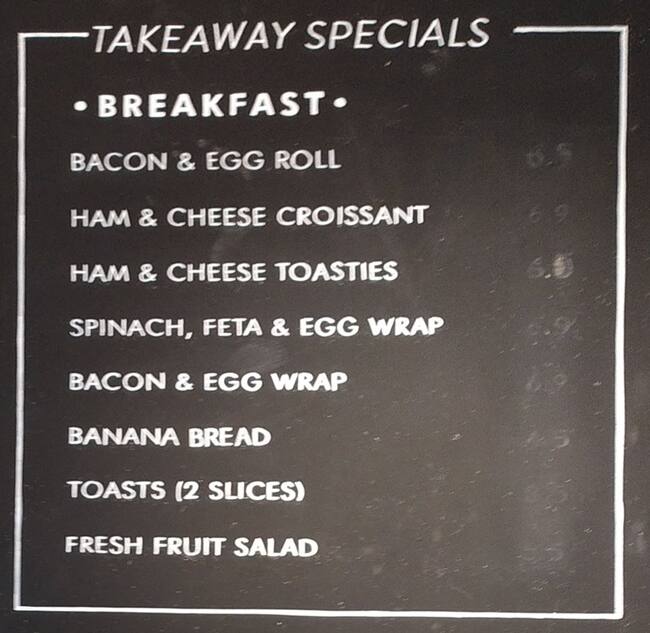 Menu at Black & Bronze cafe, Sydney