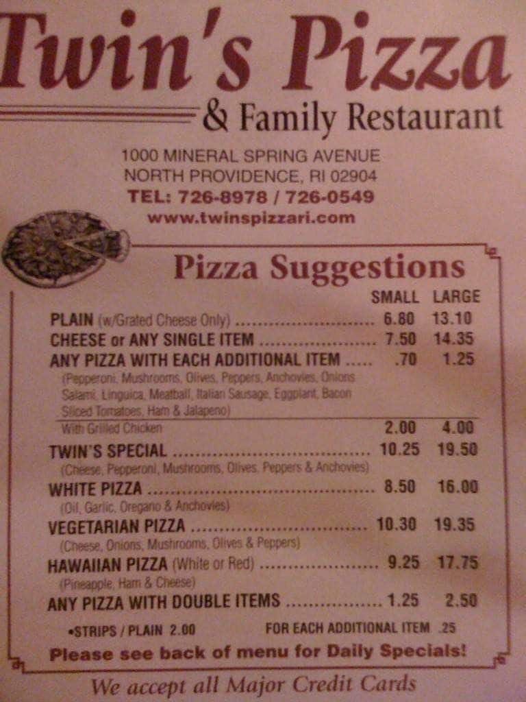 Twin tower pizza menu