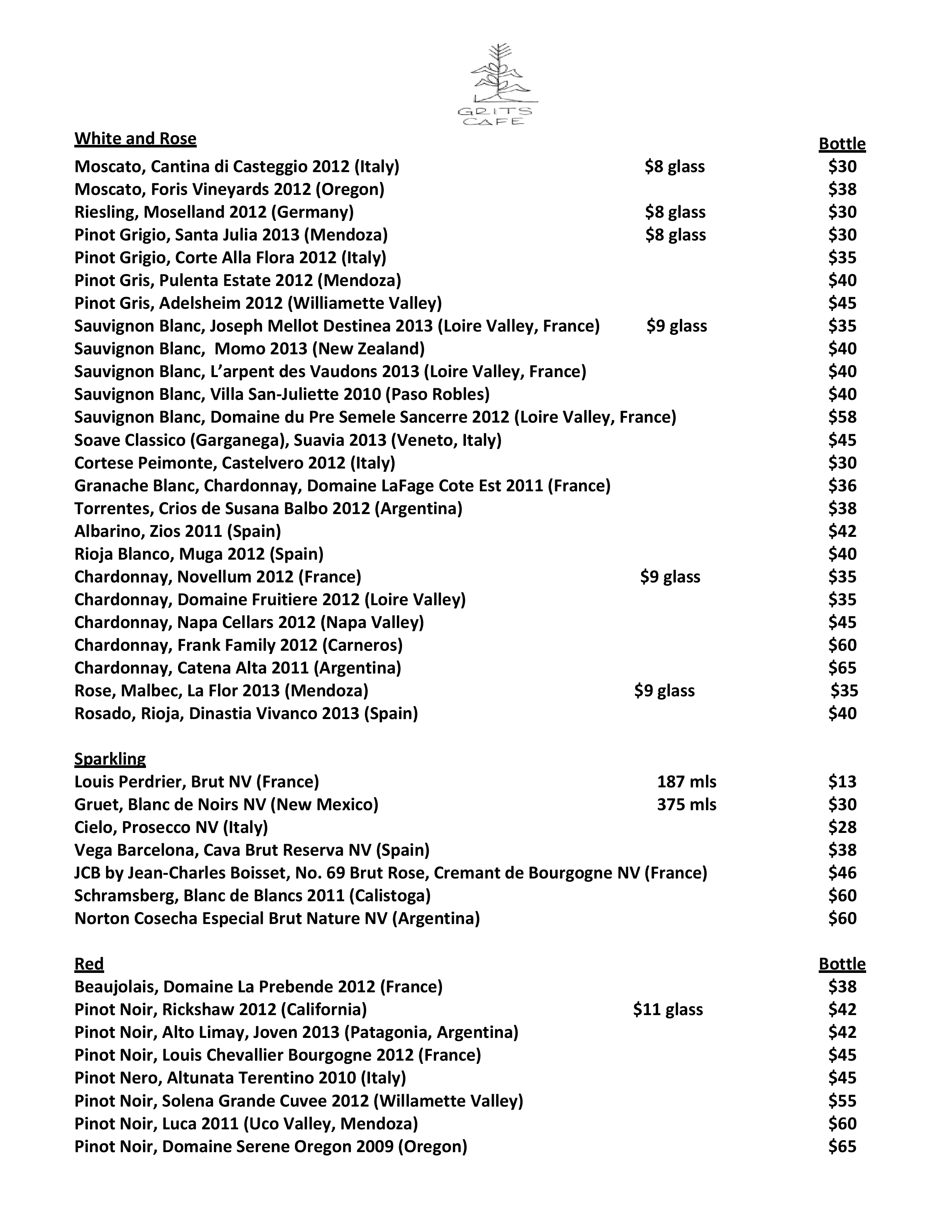 Menu at Grits Cafe, Forsyth