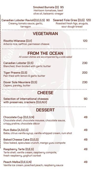 Club InterContinental menu