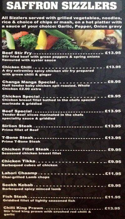 Saffron menu