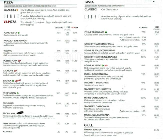 Prezzo Menu, Menu for Prezzo, City Centre, Glasgow - Zomato UK