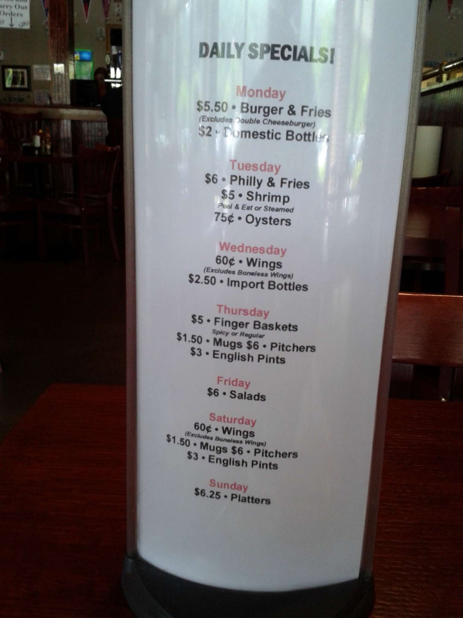 Jefferson's Hoover Menu, Menu for Jefferson's Hoover, Hoover