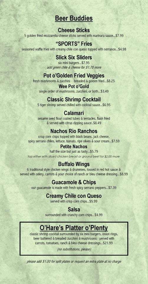 Menu at O'Hare's Grille & Pub, Rio Rancho