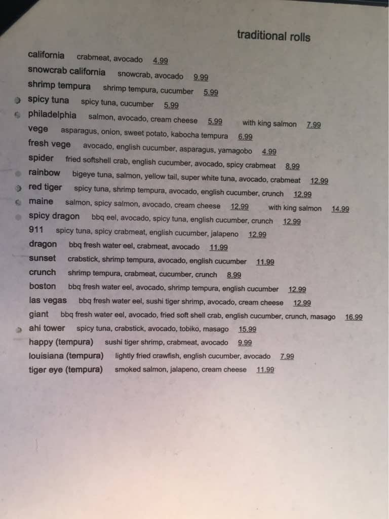 Menu at 40 Tempura Sushi Restaurant, College Station