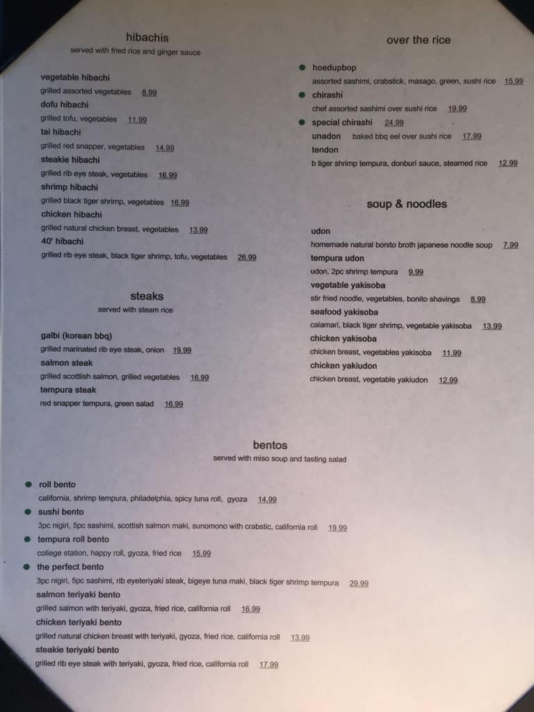 Menu at 40 Tempura Sushi Restaurant, College Station