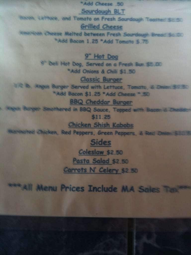 Menu at Tipsy Seagull pizzeria, Fall River