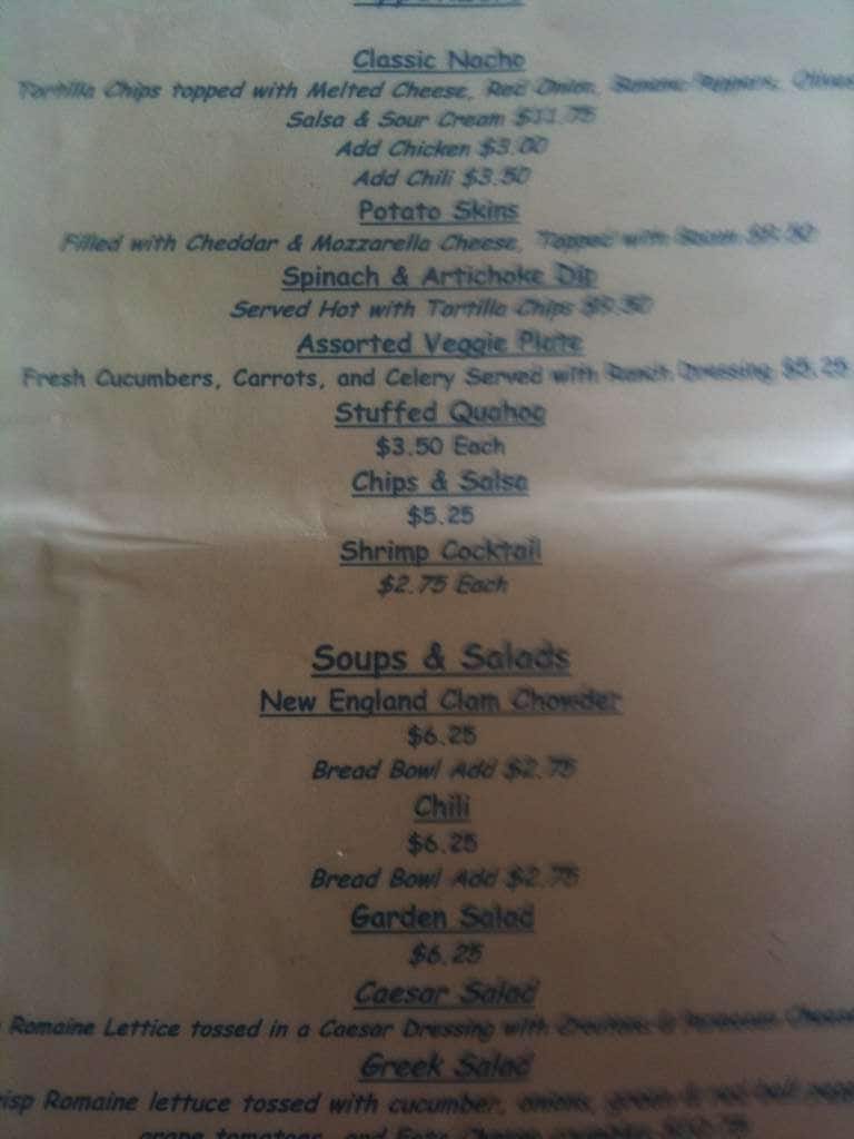 Menu at Tipsy Seagull pizzeria, Fall River